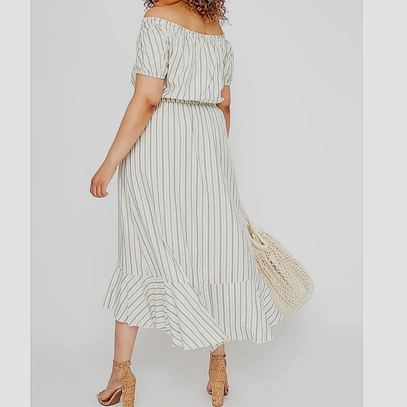 off-shoulder midi dress asymmetrical ruffle vertical lines, large, cotton blend. - Picture 5 of 16